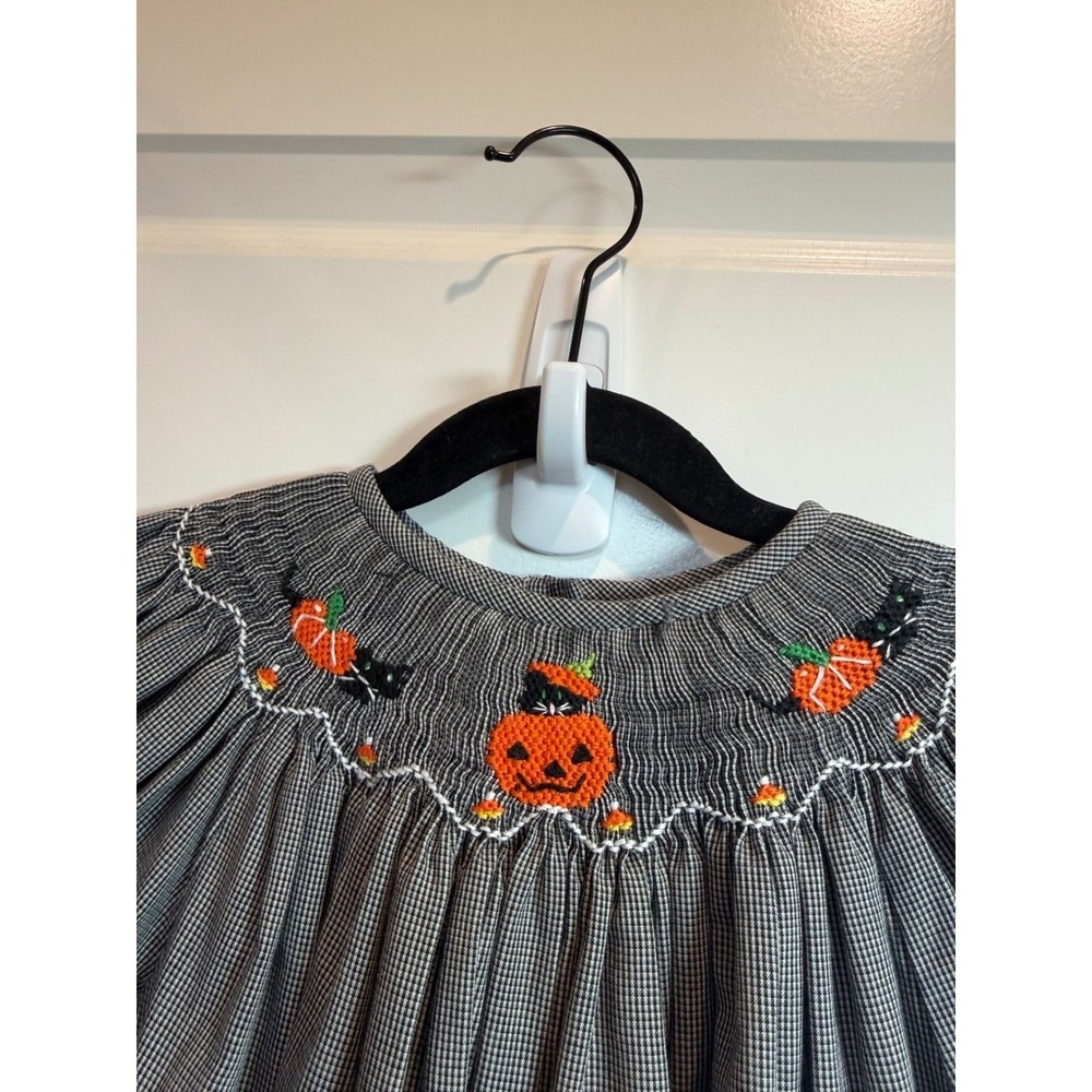 Amanda Remembered Kids Smocked Halloween Gingham Dress Pumpkins Cats 2T - Picture 2 of 6